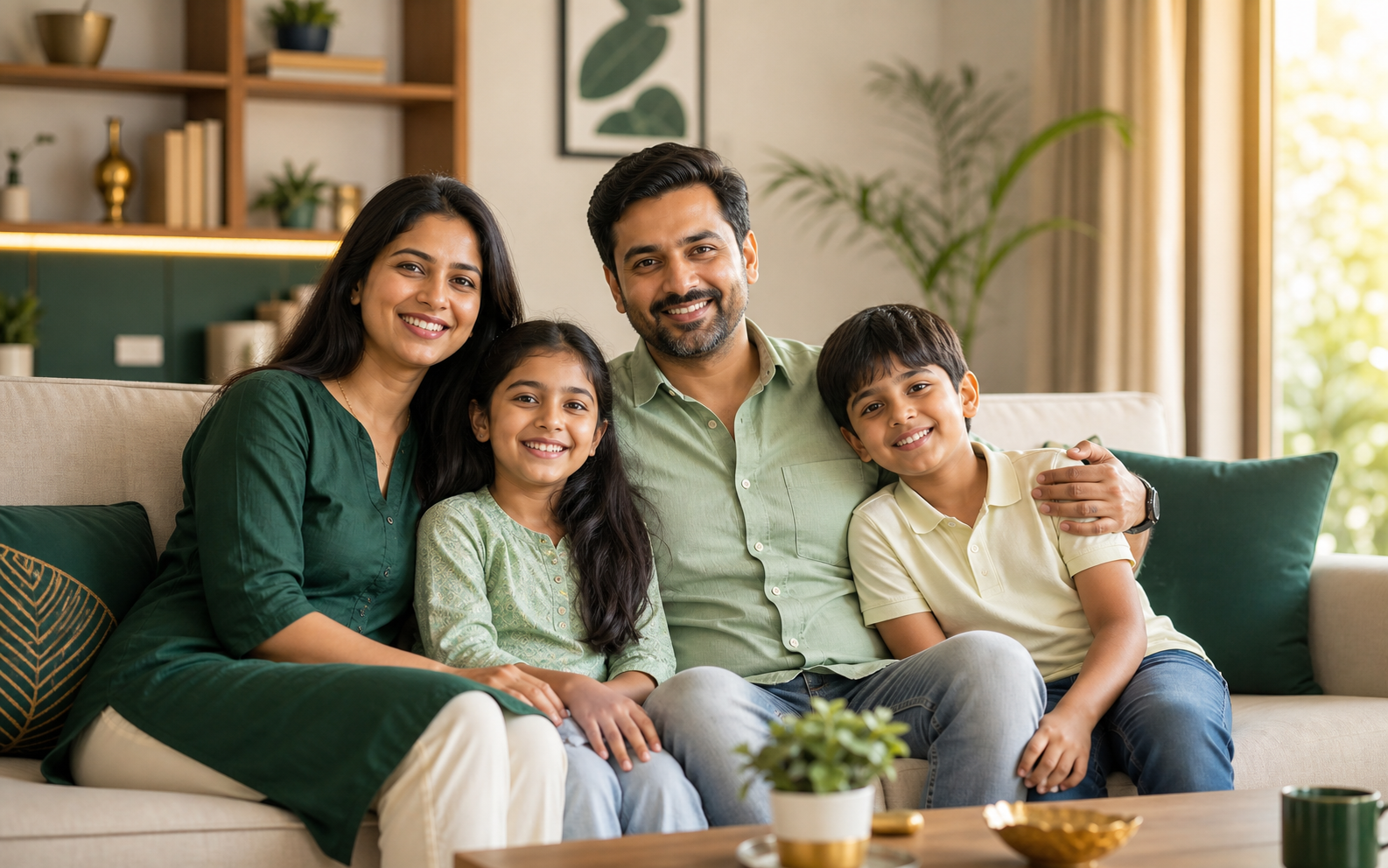 Happy pest control customers in a clean Indian home