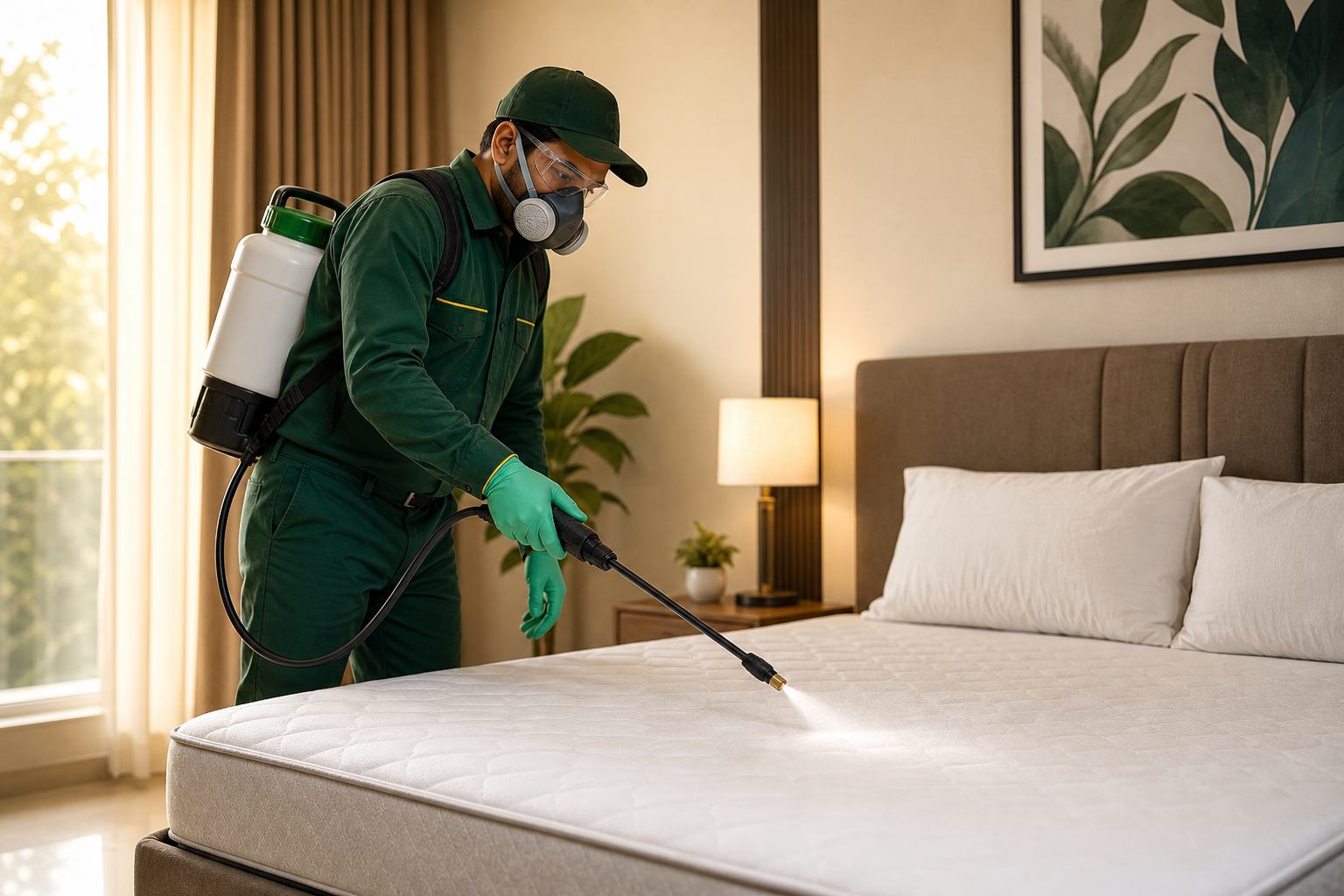Bed bug treatment in a clean bedroom